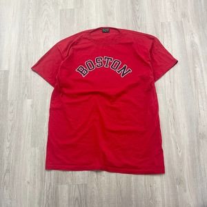 VINTAGE 90s Boston Spellout Single Stitch Shirt Size OSFA Red 1990s USA Made